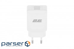 Зарядний пристрій 2E Wall Charger Dual USB-A 2.4A + cable USB-C White (2E-WC1USB2.1A-CC)