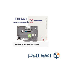 Стрічка для принтера етикеток UKRMARK B-S-T221P, надклейка, 9мм х 8м, black on white, анало (900605)
