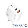 Зарядний пристрій Grand-X GaN 1xUSB-C + 1xUSB QC3.0 45W white (CH-460W)