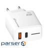 Зарядний пристрій Grand-X GaN 1xUSB-C + 1xUSB QC3.0 45W white (CH-460W)