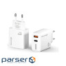 Зарядний пристрій Grand-X GaN 1xUSB-C + 1xUSB QC3.0 45W white (CH-460W)