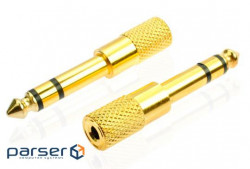 Конвертер Jack 6.3 (тато)/ Jack 3.5 (мама) Stereo, Gold, метал ,Q100 (02790)