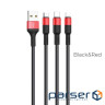 Дата кабель USB 2.0 AM to Lightning + Micro 5P + USB-C 1.0m Xpress one X26 black+red HOCO (6957531080282)
