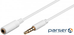 Кабель Goobay аудіо-подовжувач Jack 3.5mm 4pin M/F 1.0m, Apple 1:1 AWG28 AUX Gold Cu (75.06.2360-50)