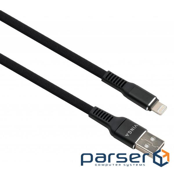 Дата кабель USB 2.0 AM to Lightning 1.0m flat nylon black Vinga (VCPDCLFNB1BK)
