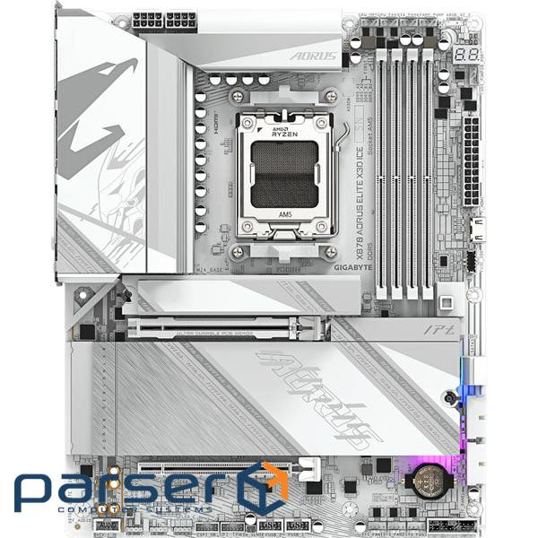 Mатеринська плата sAM5 AMD X870 2xHDMI/2xUSB4 Type -C 4xM.2 5GbE LAN ATX (X870 AORUS ELITE X3D ICE)