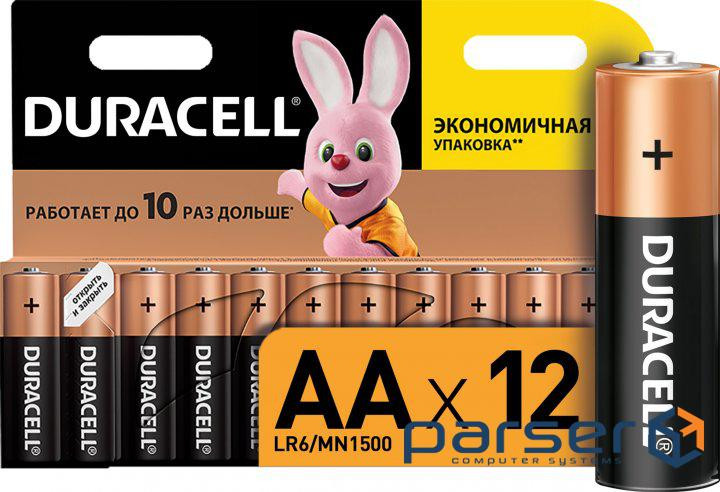 Батарейка AA (LR6), лужна, Duracell Duralock Basic, 12 шт, 1.5V, (MN1500 12 (MN1500 12BL 12 шт) )