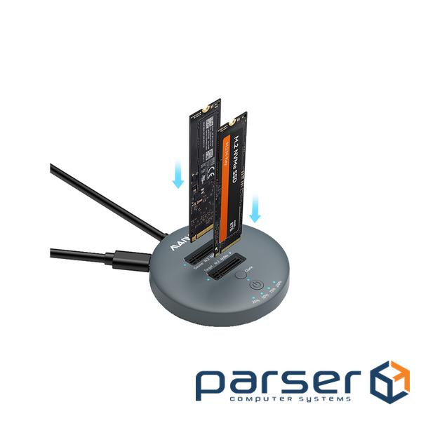 Док-станція Maiwo клонір. для 2*NVMe M.2 SSD ч-з USB3.2 Gen2 Type-C до 10 Гбіт/с, без (K3026P2 grey)
