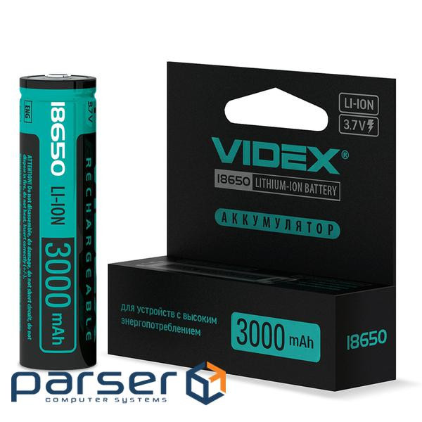 Акумулятор 18650, 3000 mAh, Videx, 1 шт , Li-ion, 3.7V