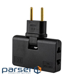 Трійник + перехідник 3in1, UK / US-EU, 220В, 10А, поворотний 180 &deg;, Black (HK338B) 180 &deg;, Black (HK338B)