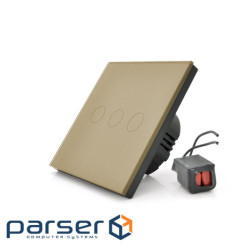 Сенсорний вимикач без заземлення + WiFi керування, триканальний, gold, 86х86х35мм (17935)