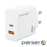 Зарядний пристрій Grand-X GaN 1xUSB-C + 1xUSB 65W PD3.0 QC4.0 AFC SCP FCP white (CH-960W)