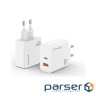 Зарядний пристрій Grand-X GaN 1xUSB-C + 1xUSB 65W PD3.0 QC4.0 AFC SCP FCP white (CH-960W)