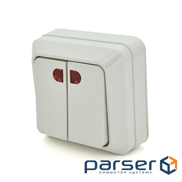 Вимикач подвійний зовнішнього монтажу O0023, White, Q20 O0023, White, Q20