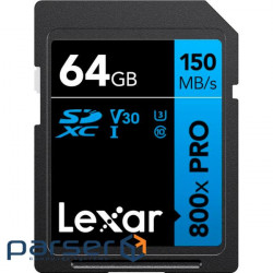 Карта пам'яті LEXAR SDXC High Performance 800x Pro 64GB UHS-I U3 V30 Class 10 (LSD0800P064G-BNNNG)