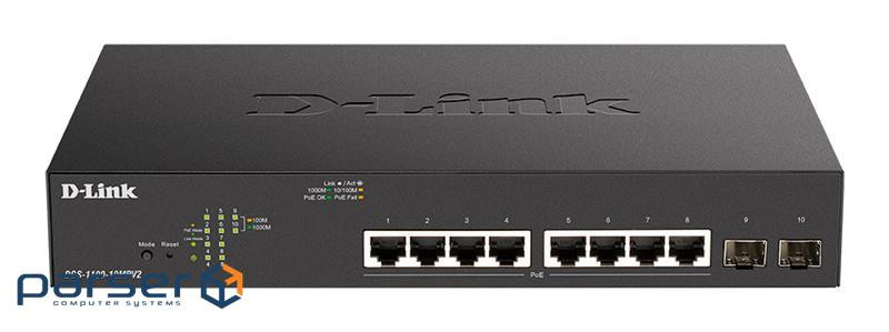 Комутатор D-Link 8xGE PoE 2xSFP, 130Вт , EasySmart (DGS-1100-10MPV2)