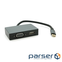 Хаб Type-C(тато) пластиковий, HDMI(мама)+VGA(мама)+USB3.0(мама)+PD(мама) ), 23cm, Silver (YT-HTC4in1)