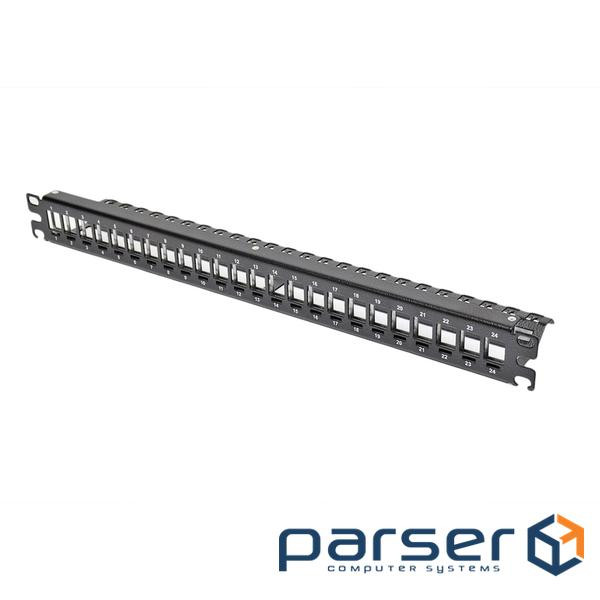 Patch panel 19" under 24 Keystone modules, 1U with the back organizer, grounded ., (CMS-PP24K19RME-B)