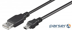 Device cable USB2.0 A-mini 5p M/M 1.5m, AWG28 2xShielded D=4.0mm Cu, black (70.08.2252-1)