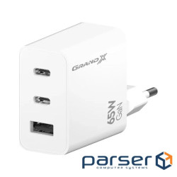 Зарядний пристрій Grand-X GaN 2xUSB-C + 1xUSB 65W PD3.0 QC4.0 AFC SCP FCP white (CH-990W)