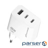 Зарядний пристрій Grand-X GaN 2xUSB-C + 1xUSB 65W PD3.0 QC4.0 AFC SCP FCP white (CH-990W)