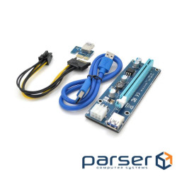 Райзер VOLTRONIC PCI-E x1 to 16x 60cm USB 3.0 Blue Cable SATA to 6-pin Power v.006C (VER 006С-FP5K)