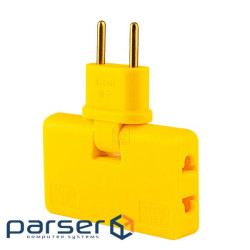 Трійник + перехідник 3 in 1, UK / US-EU, 220В, 10А, поворотний 180&deg;, Yellow (HK338Y) 180&deg;, Yellow (HK338Y)