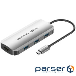 Док-станція USB3.1 Type-C --> HDMI 4K60Hz/USB 3.0x3/PD 100W 5-in-1 Vention (TQDHB)