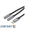Кабель Vention Audio 2x3.5 mm F - USB Type-C M, 0.3 m, Black (BGPHY)