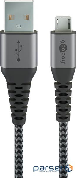 Кабель пристроїв USB2.0 A-microB M/M 0.5m,AWG28 2xShielded Textile Metal,чорний (75.04.9273-1) (75.04.9273-1)