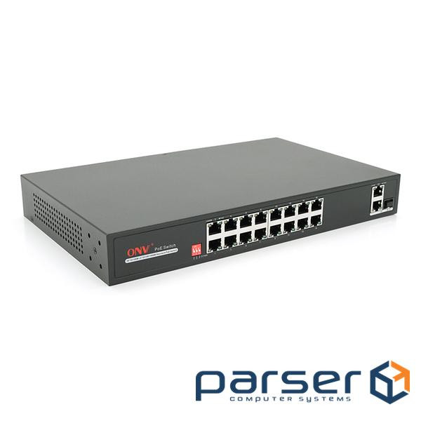 16ти портовий PoE комутатор з автоперезапуском ONV-H1016PLD 16хРоЕ 100Мбіт + 2хUplink 1000Мбіт + 1хS