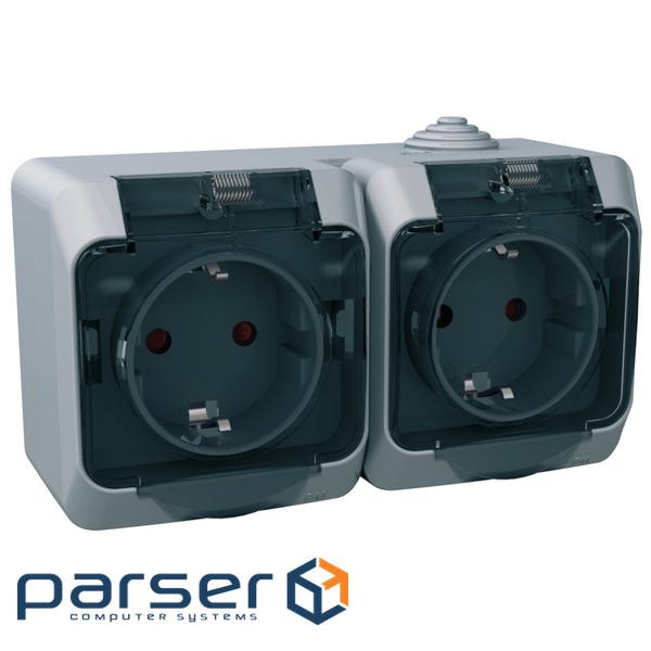 Розетка Schneider Electric CEDAR подвійна 2К+С із шторками та прозорою кришкою сіра IP44 (WDE000625