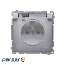 Розетка Basic с заземлением French с прозрачной крышкой IP44, сталь inox (BMGZ1B.01/21A)