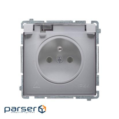 Розетка Basic с заземлением French с прозрачной крышкой IP44, сталь inox (BMGZ1B.01/21A)