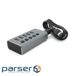 Хаб USB 3.0, 4 порти USB 3.0 + 1 порт QC3.0, з перемикачами на кожен порт , DC5V3A, Black, (YT-3H4+1)