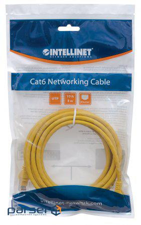 Патчкорд UTP Cat.5e ( 3м жовтий ), Intellinet, Біметал, ССА (319805) (319805)
