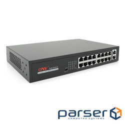 16ти портовий PoE комутатор ONV-H1016PLS 16 портів РоЕ 100 Мбіт + 2 Uplink 1000 Мбіт, до 250м, IEEE8