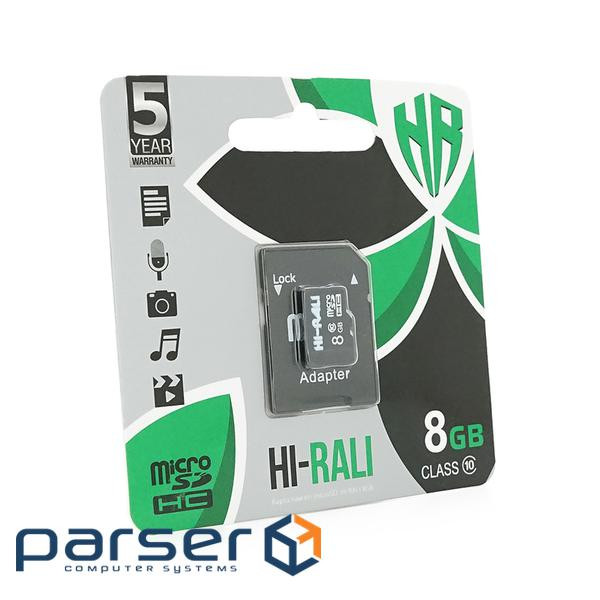 Карта пам&apos,яті Hi-Rali microSDHC Class 10 UHS-I, з адаптером, 8GB, Blister (Hi-Rali / KP8)