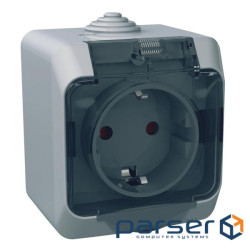 Розетка Schneider Electric CEDAR 2К+С із шторками та прозорою кришкою сіра IP44 (WDE000643)