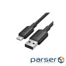 Дата кабель USB 2.0 AM to Lightning 1.0m 2.4A black Vention (LAMBF)