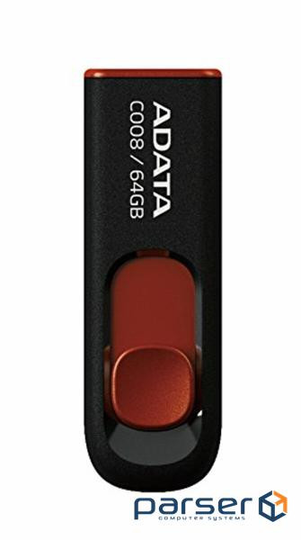 USB флеш накопичувач A-DATA 64GB C008 Black + Red USB 2.0 (AC008-64G-RKD)