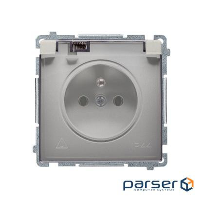Розетка электрическая Basic с заземлением French с прозрачной крышкой IP44, сатин (BMGZ1B.01/29A)