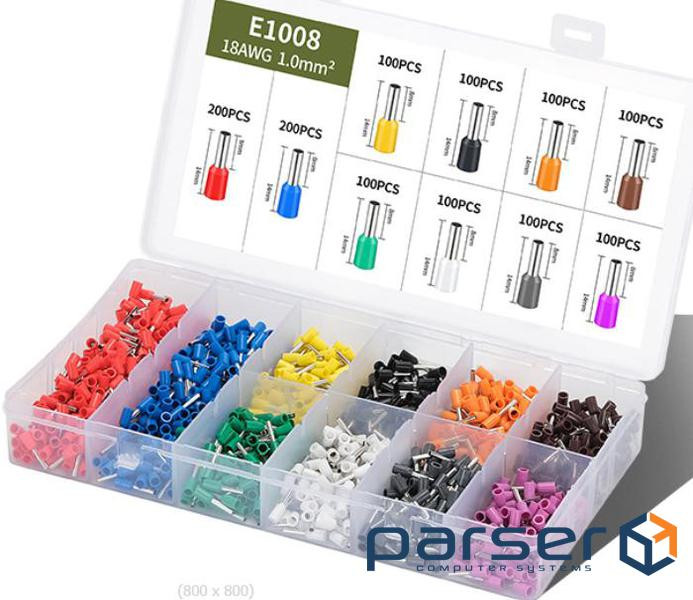 Набір клем / наконечників 1200шт E1008 (R-200, B-200, Y-100, Bl-100, O-100, Br-100, G (VE1008(1200)) E1008 (R-200, B-200, Y-100, Bl-100, O-100, Br-100, G (VE1008(1200))