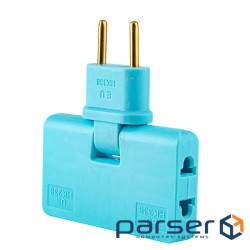 Трійник + перехідник 3 in 1, UK / US-EU, 220В, 10А, поворотний 180 &deg;, Blue (HK338Bl) 180 &deg;, Blue (HK338Bl)