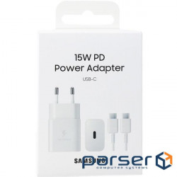 Зарядний пристрій мережевий Samsung 15Вт USB-С, кабель USB-C > USB-C, 1м, білий (EP-T1510XWEGEU) (EP-T1510XWEGEU)