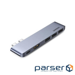 Концентратор Ugreen 2xUSB-C to 3xUSB 3.0 + HDMI + USB-C CM251 gray (60559)