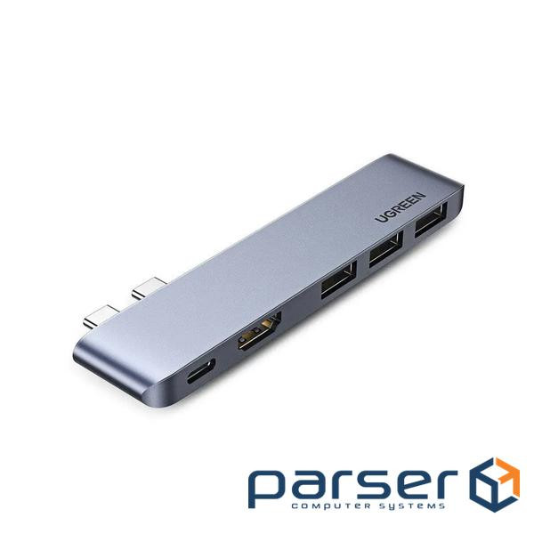 Концентратор Ugreen 2xUSB-C to 3xUSB 3.0 + HDMI + USB-C CM251 gray (60559)