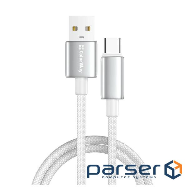 Дата кабель USB 2.0 AM to USB-C 2.0m 3A zinc alloy braided white ColorWay (CW-CBUC099-WT)