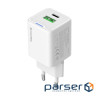 Мережевий зарядний пристрій ColorWay, White, 20 Вт, GaN Mini, 1xType-C (20 Вт, PD3. (CW-CHS062PD-WT)