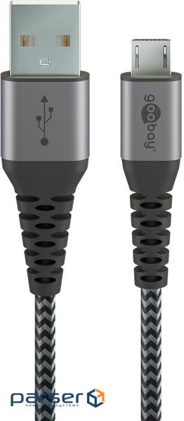 Кабель пристроїв USB2.0 A-microB M/M 2.0m,AWG28 2xShielded Textile Metal,чорний (75.04.9283-1) (75.04.9283-1)